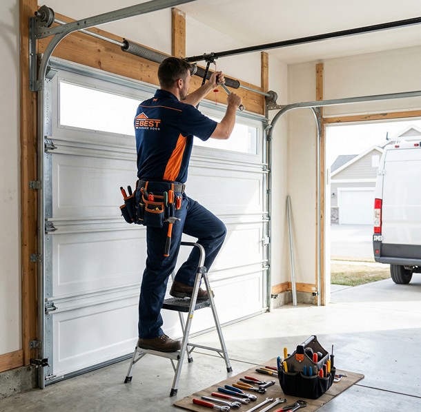 garage door technician at work